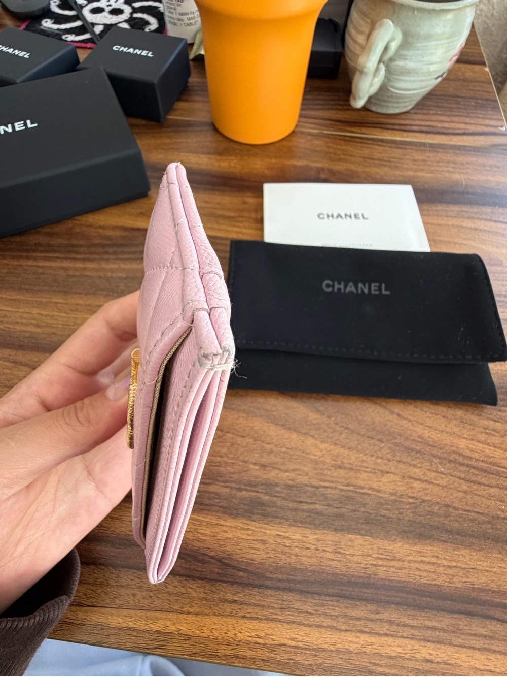 Authentic Chanel Pink Quilted Card Holder with Gold CC Logo - Picture 8 of 9